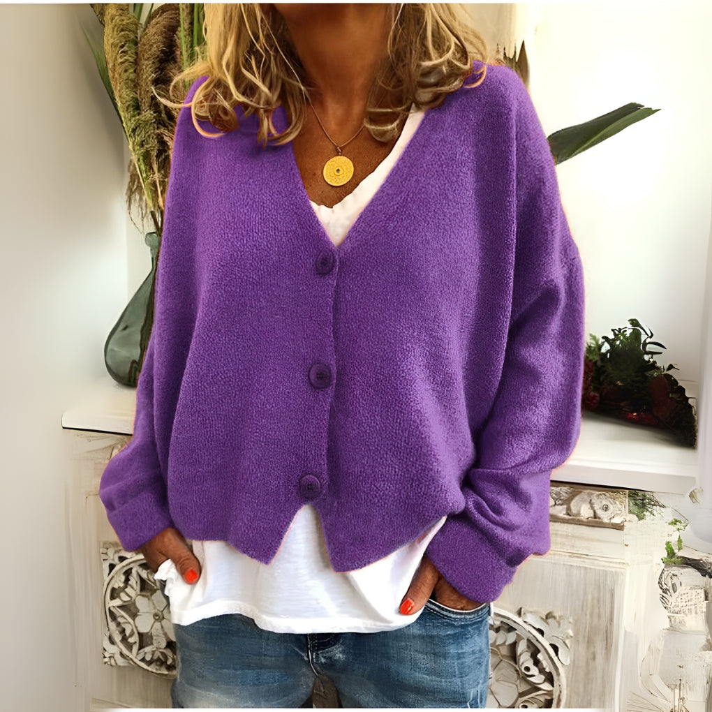 Comfort Gebreide Dames Cardigan met V-hals en Knopen