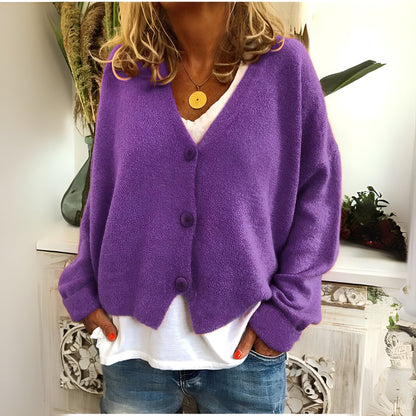 Comfort Gebreide Dames Cardigan met V-hals en Knopen