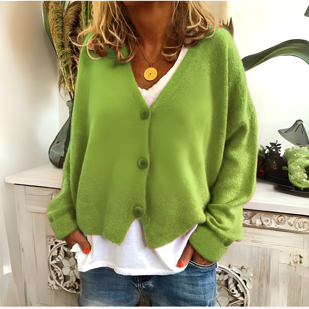 Comfort Gebreide Dames Cardigan met V-hals en Knopen