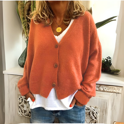 Comfort Gebreide Dames Cardigan met V-hals en Knopen