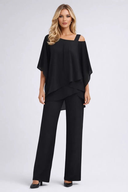 Elegante Gelaagde Feestset - Wijde Top met Rechte Broek