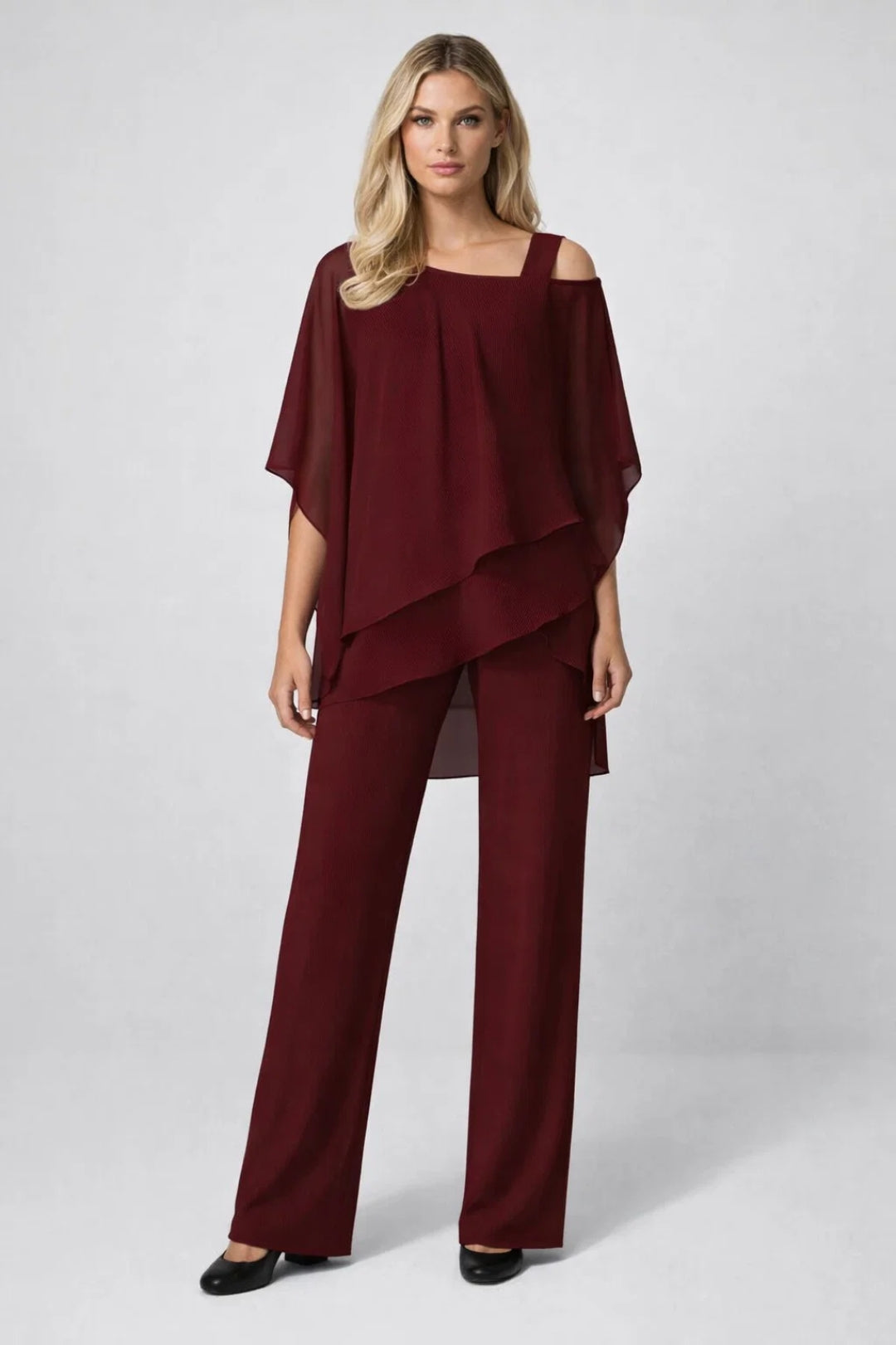 Elegante Gelaagde Feestset - Wijde Top met Rechte Broek