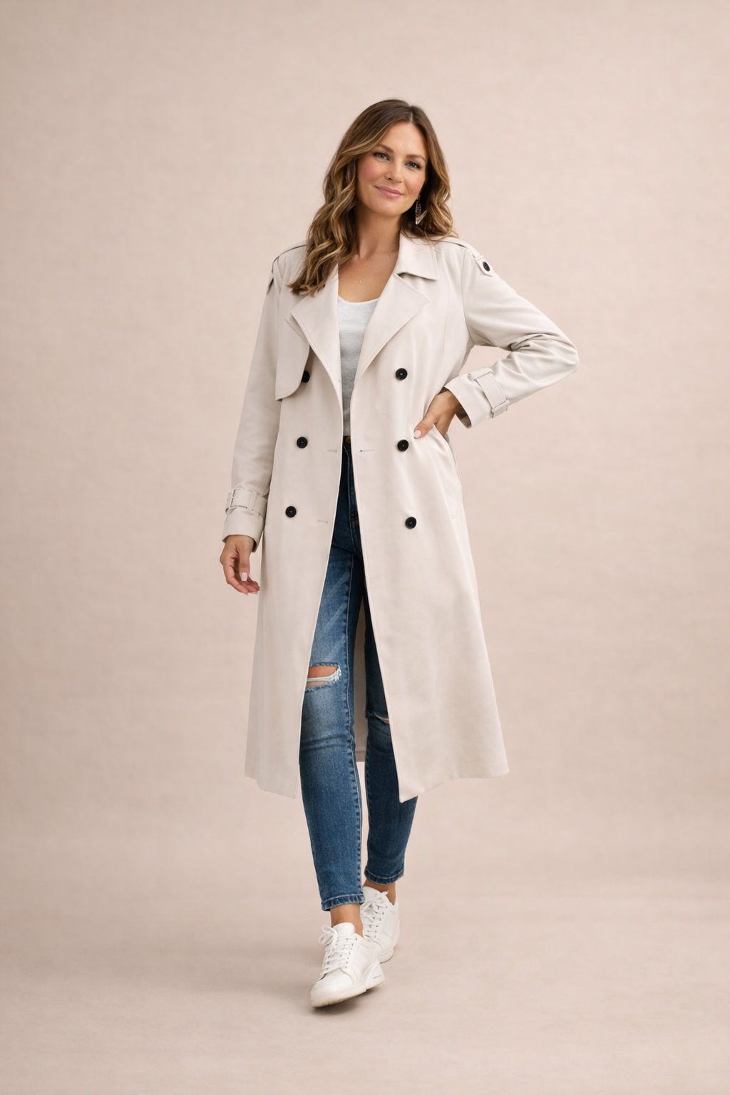 Elegante Dubbelrijige Trenchcoat met Ceintuur - Casual & Formeel