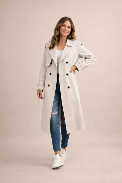 Elegante Dubbelrijige Trenchcoat met Ceintuur - Casual & Formeel