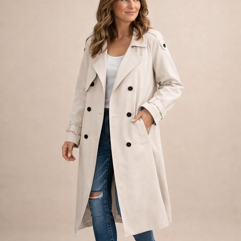 Elegante Dubbelrijige Trenchcoat met Ceintuur - Casual & Formeel