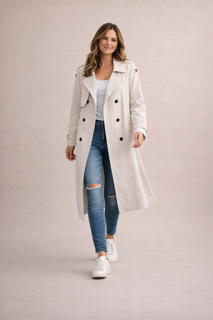 Elegante Dubbelrijige Trenchcoat met Ceintuur - Casual & Formeel