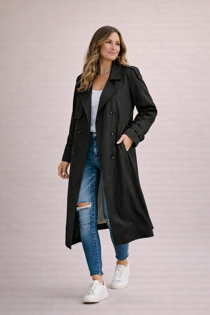 Elegante Dubbelrijige Trenchcoat met Ceintuur - Casual & Formeel