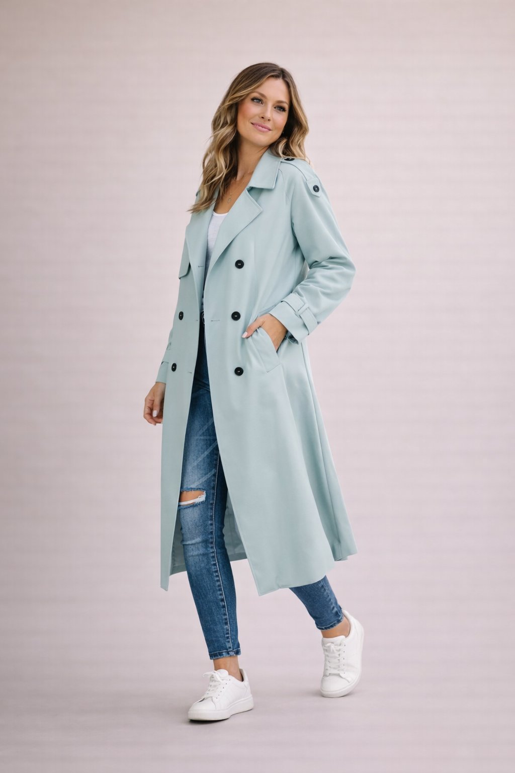 Elegante Dubbelrijige Trenchcoat met Ceintuur - Casual & Formeel