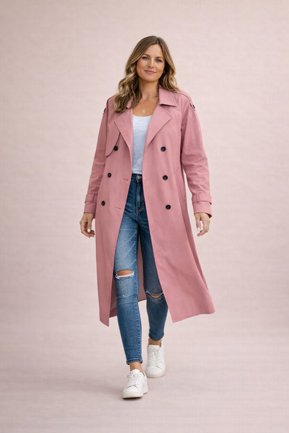 Elegante Dubbelrijige Trenchcoat met Ceintuur - Casual & Formeel