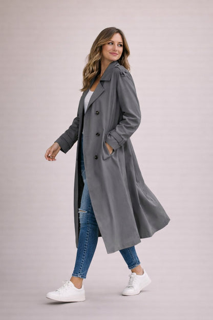 Elegante Dubbelrijige Trenchcoat met Ceintuur - Casual & Formeel
