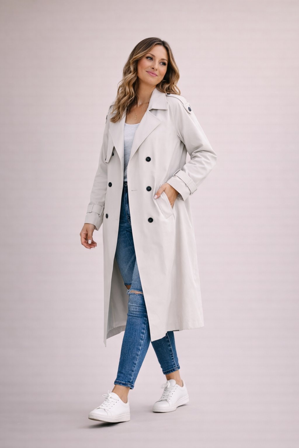 Elegante Dubbelrijige Trenchcoat met Ceintuur - Casual & Formeel