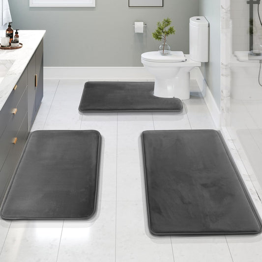 VelvaLuxe 3-delige Memoryfoam Badmatten Set – Antislip, Absorberend en Wasbaar
