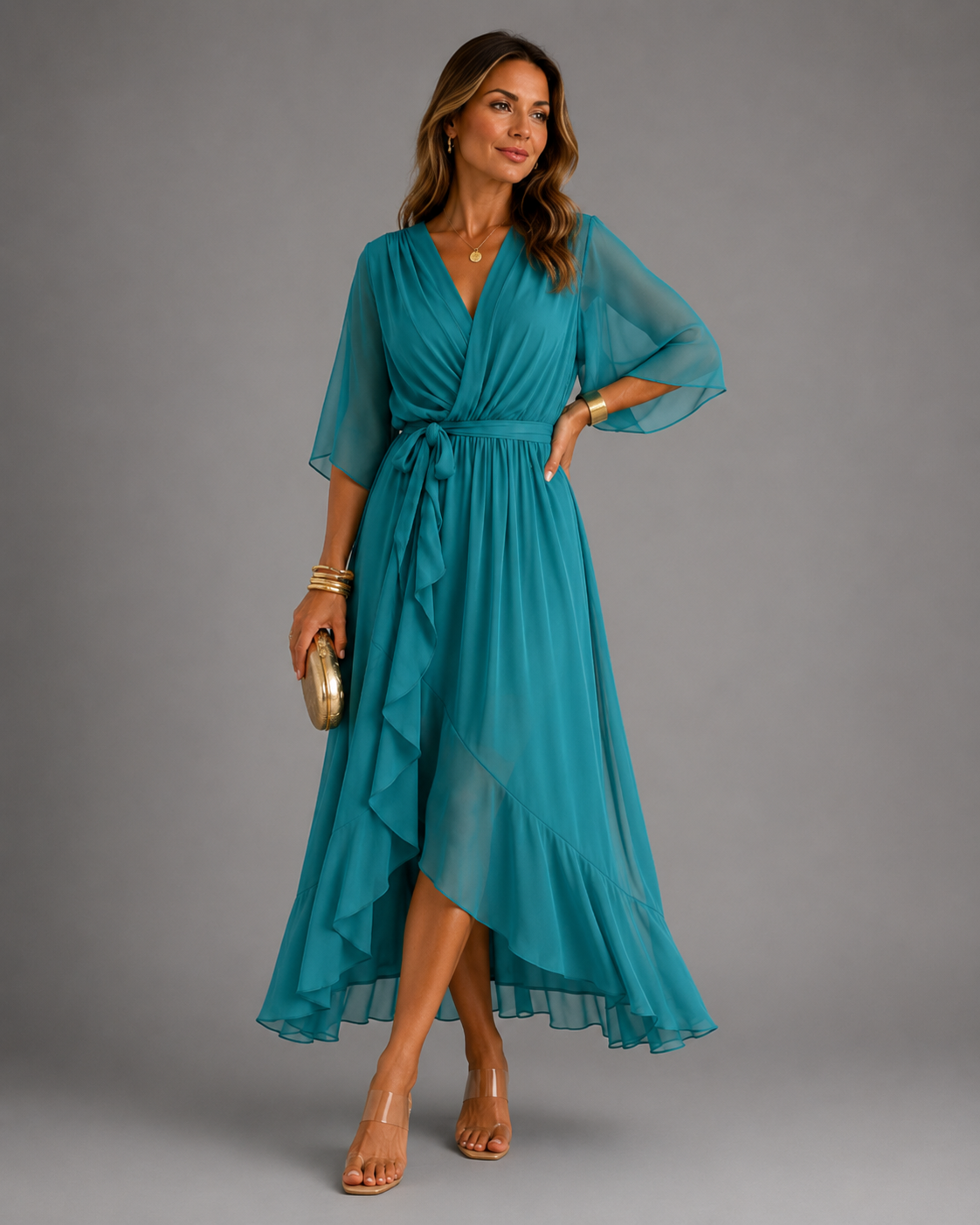 Elegante Chiffon Maxi Jurk met Taillering - Perfecte Pasvorm