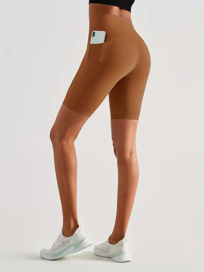 Dames Sportshort met Hoge Taille en Zijzak Ademend