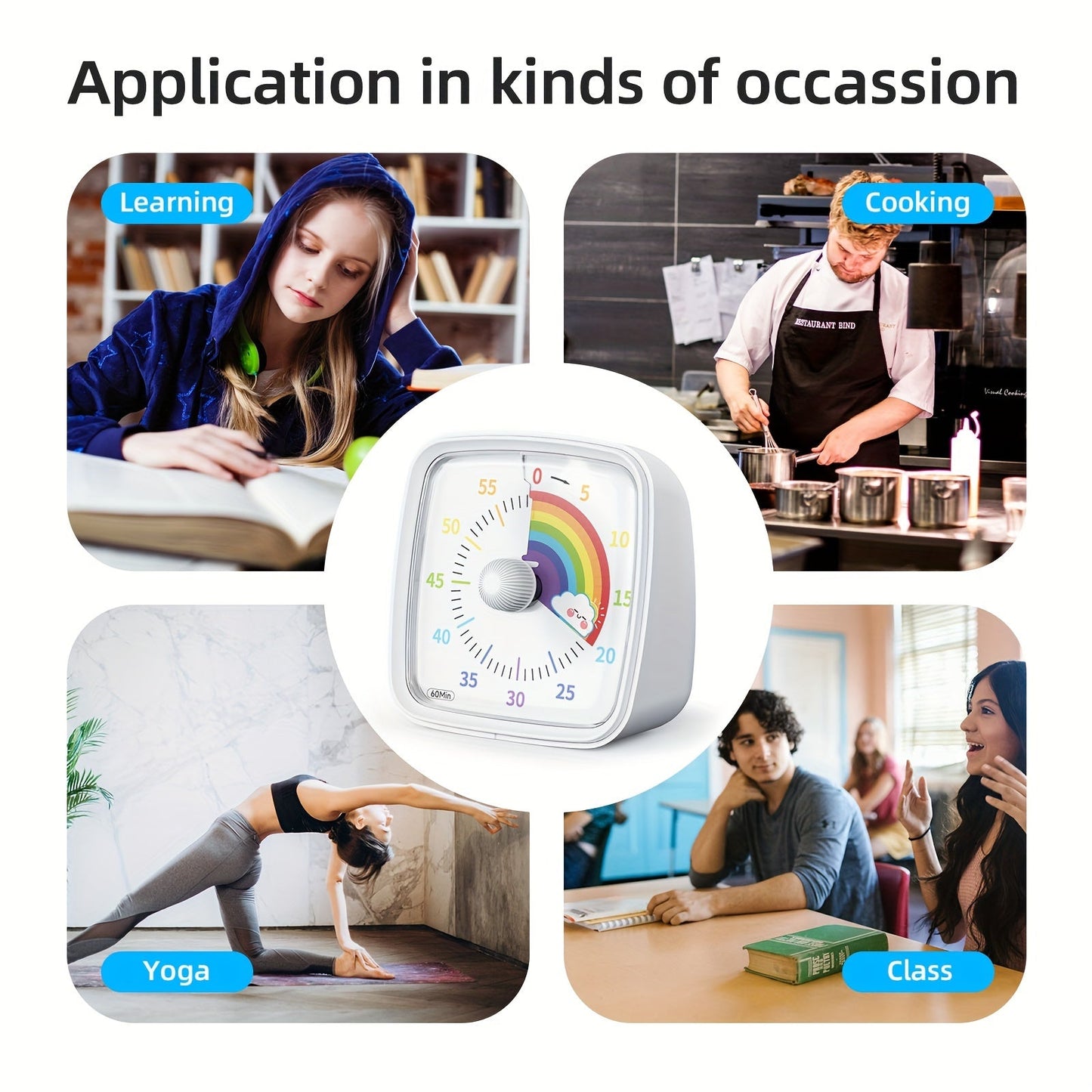 Regenboog Tijdbeheer Timer – Visuele 60-Minuten Afteltimer voor Studie, Werk en Thuis