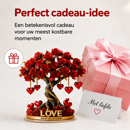 Kristallen Rozenboom Hartdecoratie met Gouden Basis – Romantische 2D Acryl Decoratie