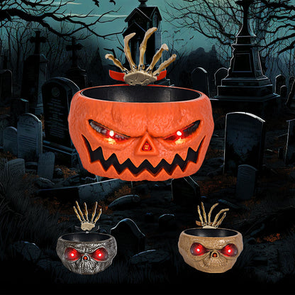 Halloween Snoepschaal – Motion Sensor Pompoen Kom met Skelettenhand en Rode Lichteffecten
