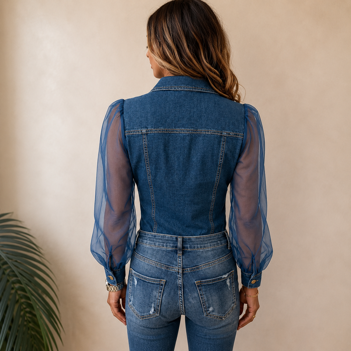 Elegante Denim-Look Blouse met Klassieke Kraag - Stijlvol en Comfortabel