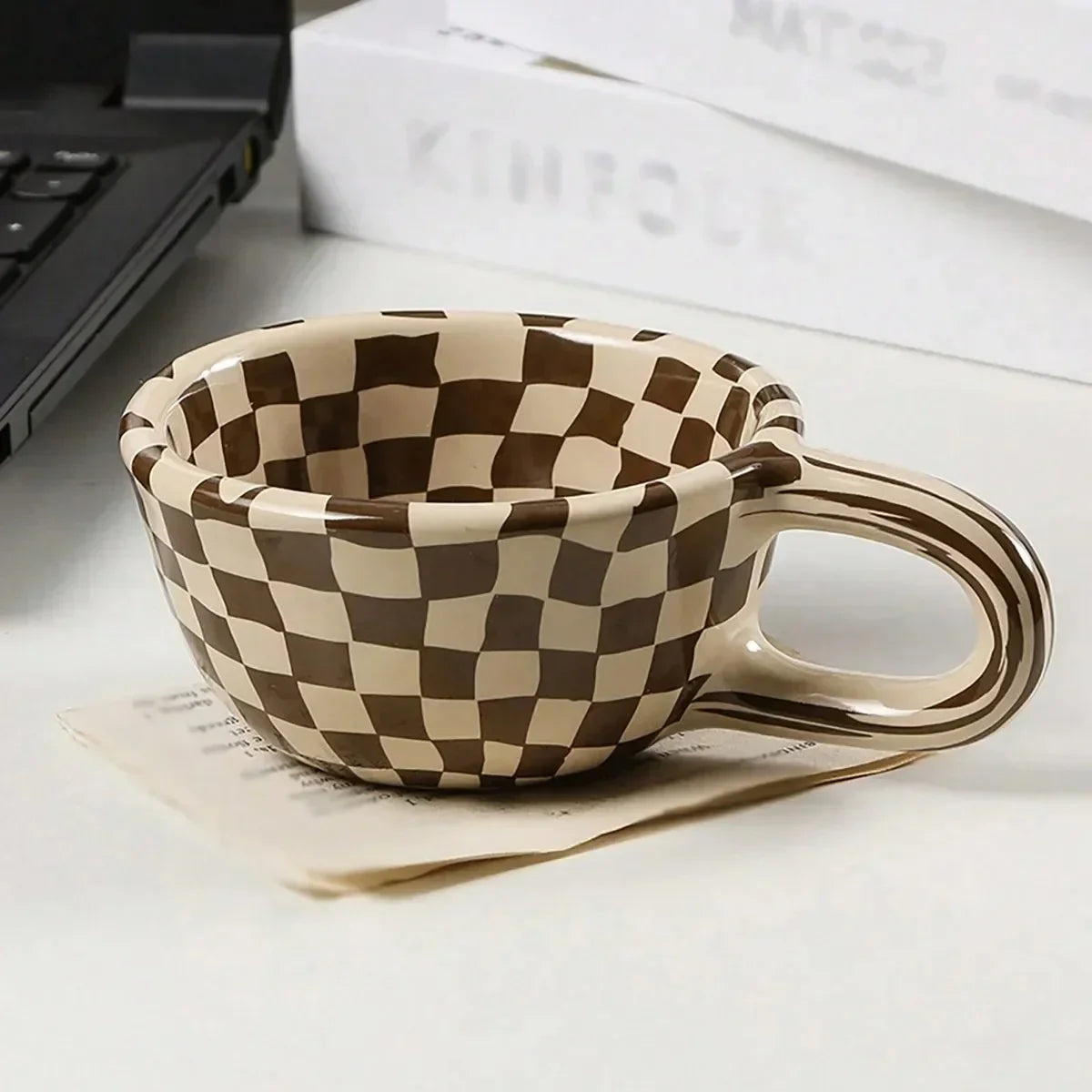 Ruitpatroon Keramische Koffiemok - 150ml Dagelijks Gebruik
