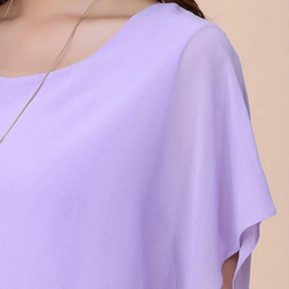 Elegante Dames Chiffon Blouse met Ruches en Vleermuismouwen – Luchtig en Stijlvol