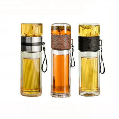 Thermofles met Theefilter – Glas & Hout – Dubbelwandig – 500 ml – ClearTherm