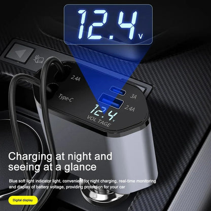 Inklapbare Autolader met USB-C en USB-A – 120W Snel Laden