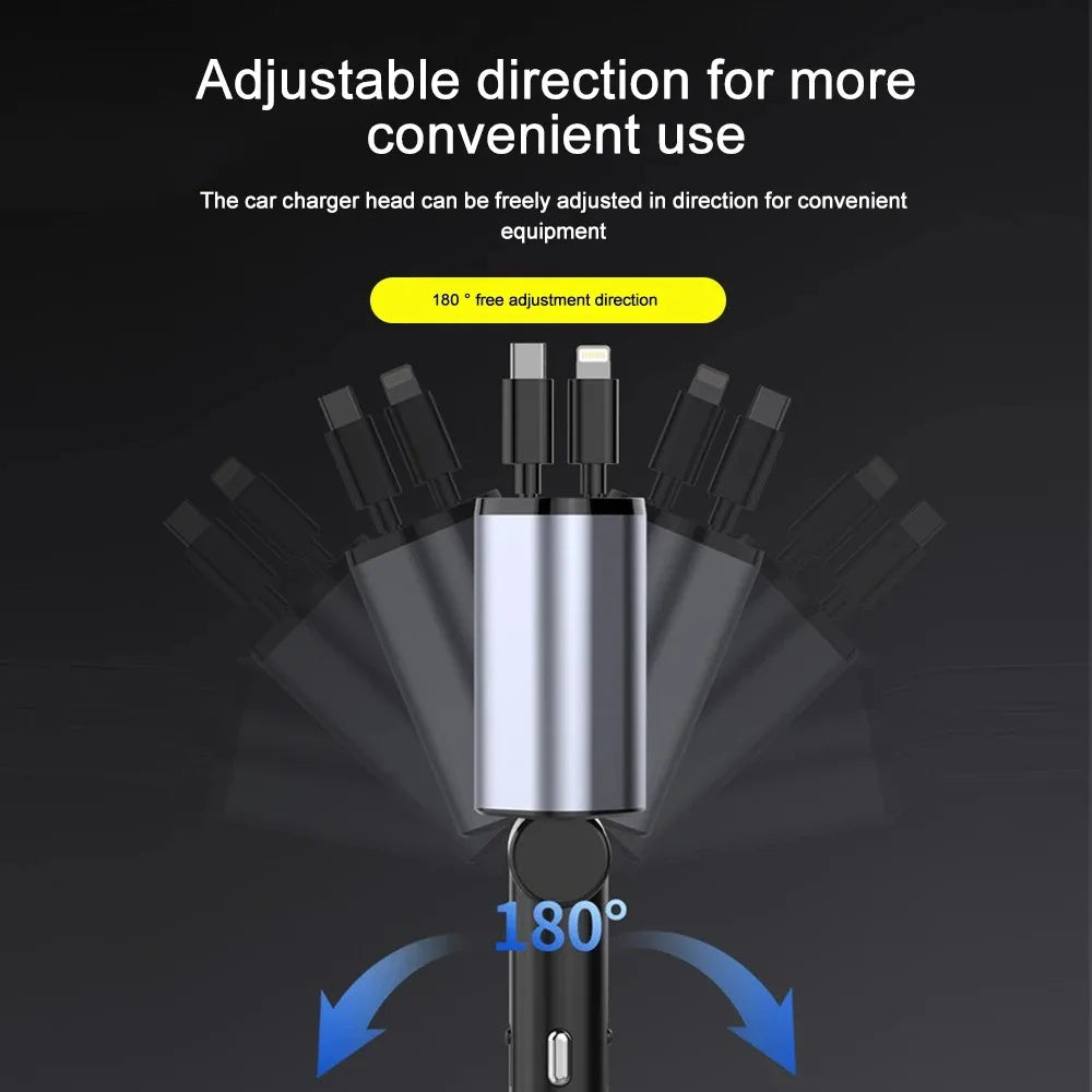 Inklapbare Autolader met USB-C en USB-A – 120W Snel Laden