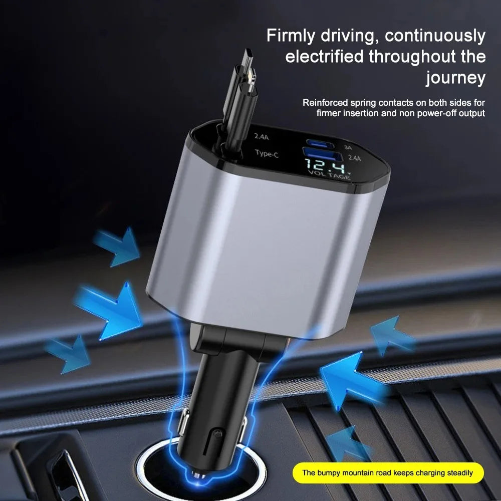 Inklapbare Autolader met USB-C en USB-A – 120W Snel Laden
