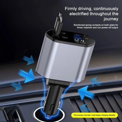 Inklapbare Autolader met USB-C en USB-A – 120W Snel Laden