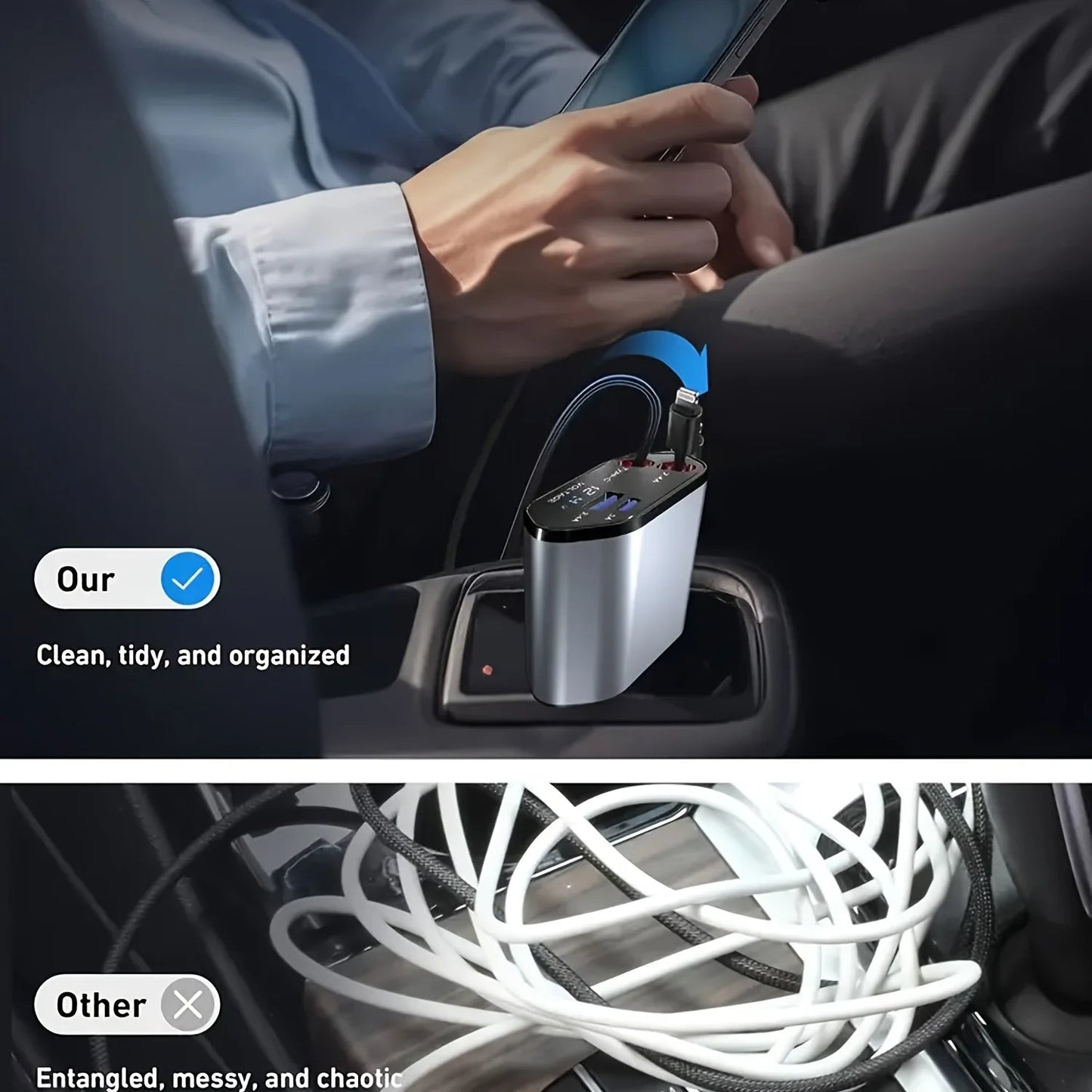 Inklapbare Autolader met USB-C en USB-A – 120W Snel Laden