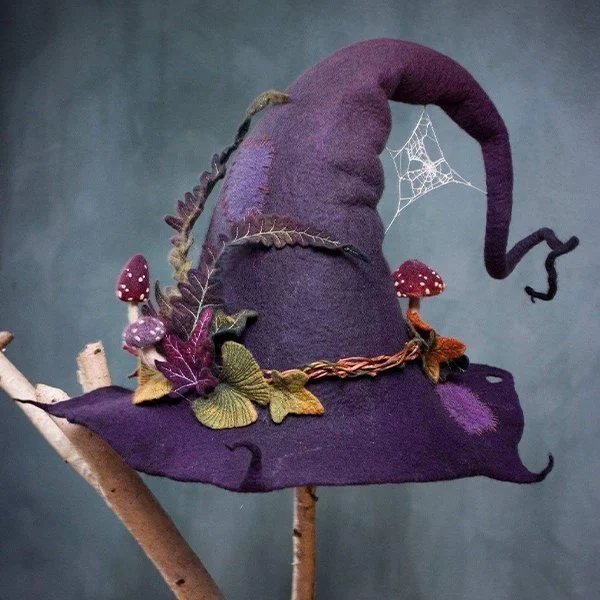 Unisex Heksenhoed voor Halloween | Handgemaakt van zachte natuurvezels | Verstelbare maat | Ademend