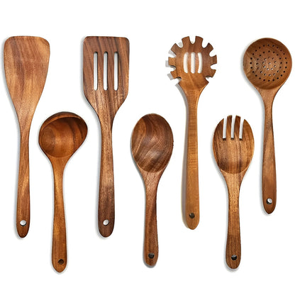 7-Delige Houten Keukengerei Set voor Pannen en Dagelijks Koken