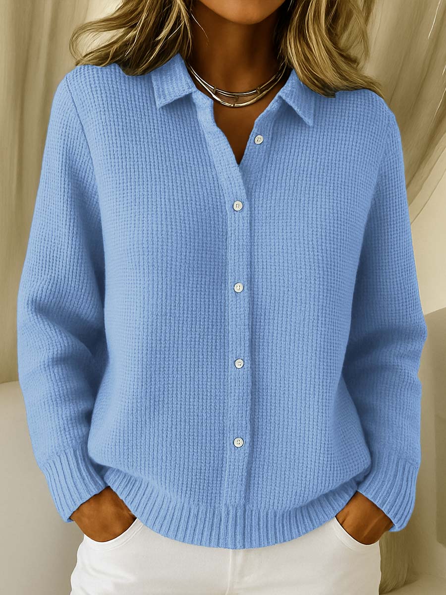 Dames Klassieke Cardigan met Kraag – Tijdloze Elegantie in Zachte Katoenmix
