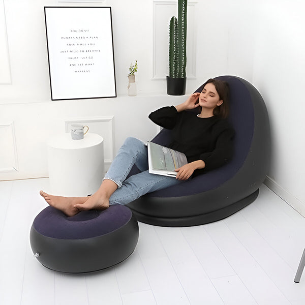 RelaxSeat Opblaasbare Lounge Stoel met Voetensteun – Binnen & Buiten Comfort