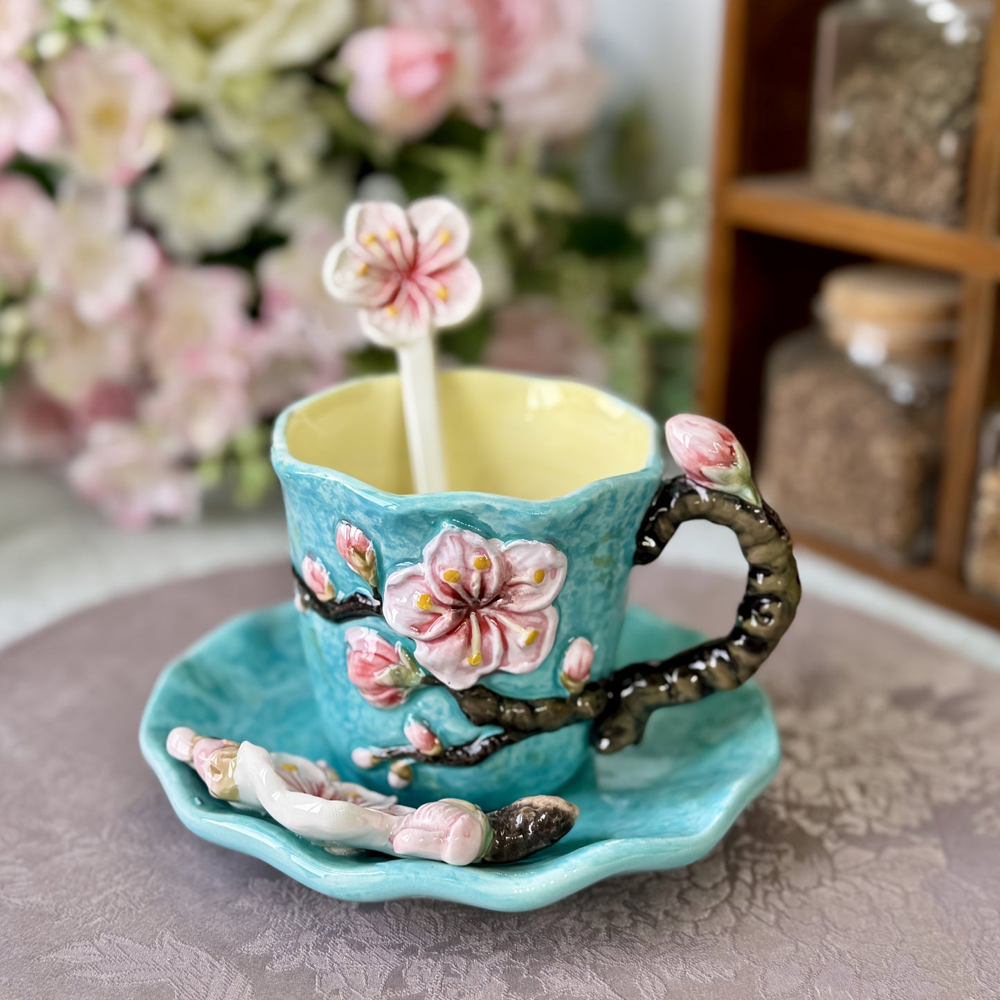 ArtSip Keramische Kop & Schotel Set – Handgeschilderd 3D Design geïnspireerd op Van Gogh