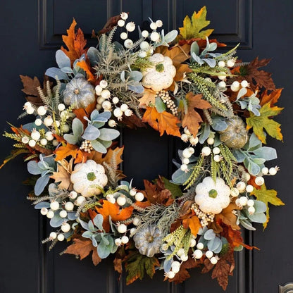 Halloween Herfstkrans – Handgemaakte Deurkrans met Pompoenen en Eucalyptus