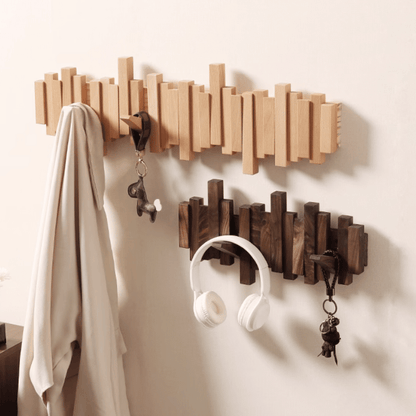 Houten Wandkapstok met Opklapbare Haken en Minimalistisch Design