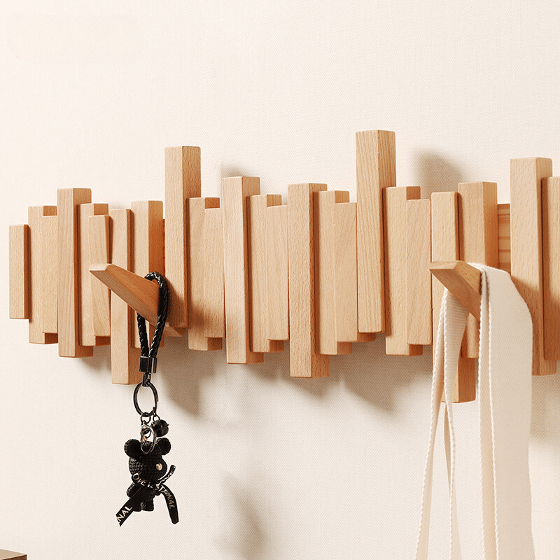 Houten Wandkapstok met Opklapbare Haken en Minimalistisch Design