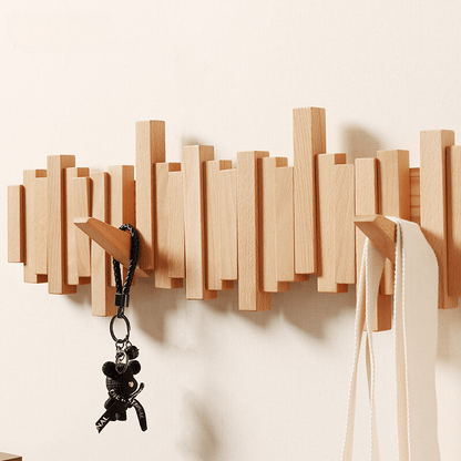 Houten Wandkapstok met Opklapbare Haken en Minimalistisch Design