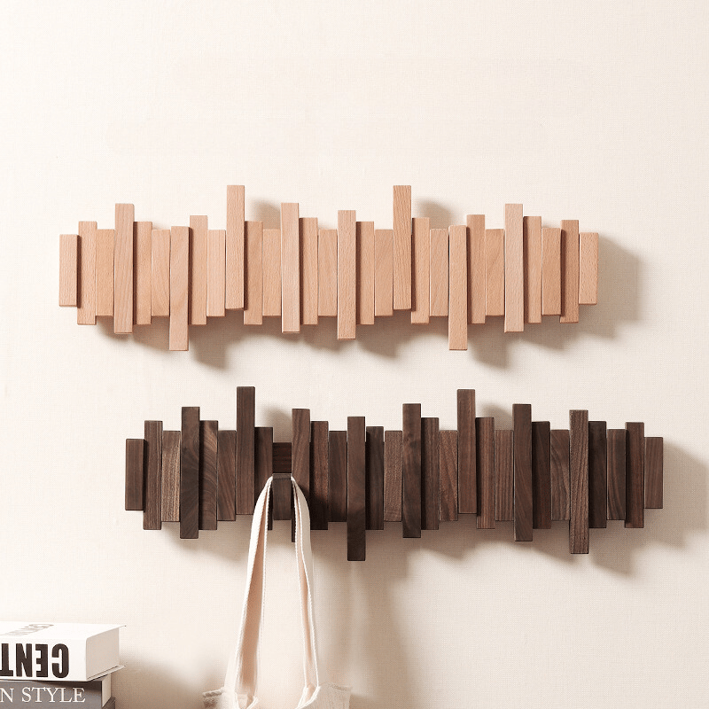 Houten Wandkapstok met Opklapbare Haken en Minimalistisch Design