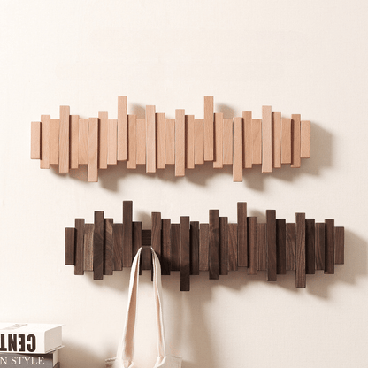 Houten Wandkapstok met Opklapbare Haken en Minimalistisch Design