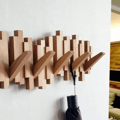 Houten Wandkapstok met Opklapbare Haken en Minimalistisch Design