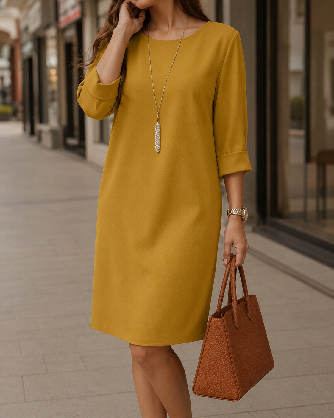 Elegante Midi Jurk met Soepelvallende Pasvorm - Comfortabel en Stijlvol