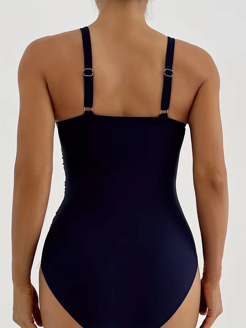 Dames Badpak met V-Hals en Geplooid Design Slim Fit