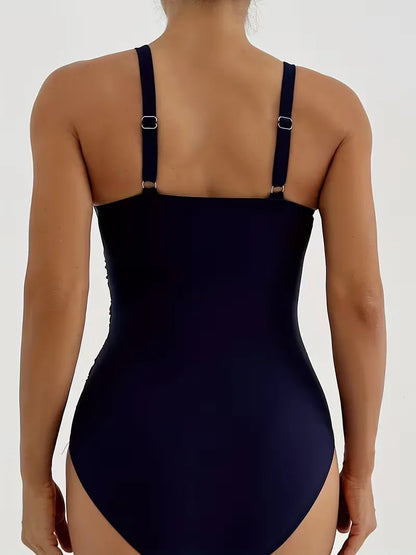 Dames Badpak met V-Hals en Geplooid Design Slim Fit