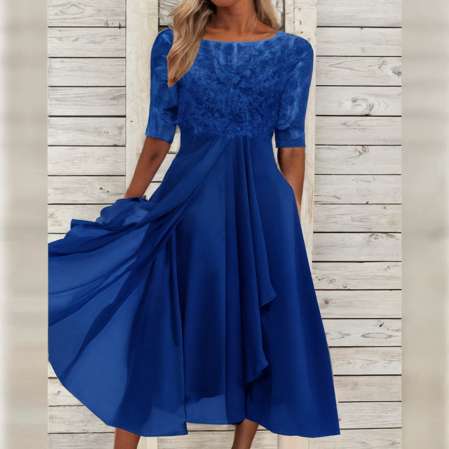 LivaBelle – Zomerse Midi-jurk met Trendprint en Elegante Pasvorm