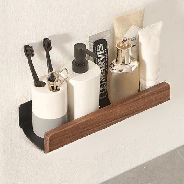 Massief houten badkamer wandplank zonder boren – Natuurlijk design