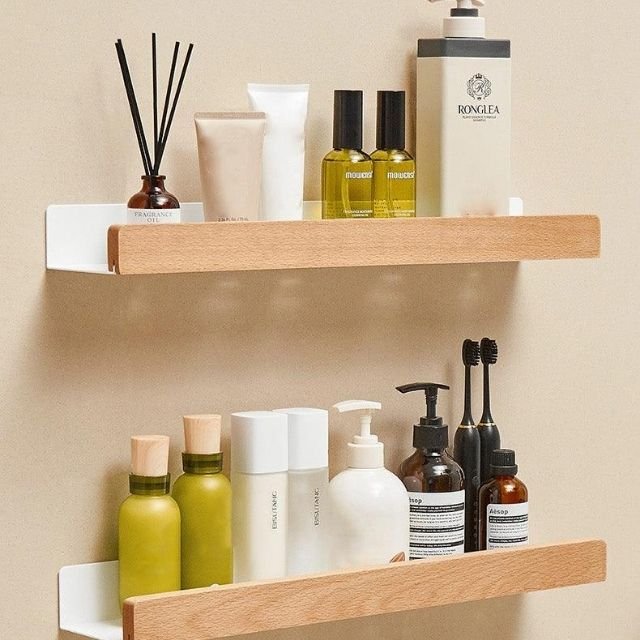 Massief houten badkamer wandplank zonder boren – Natuurlijk design