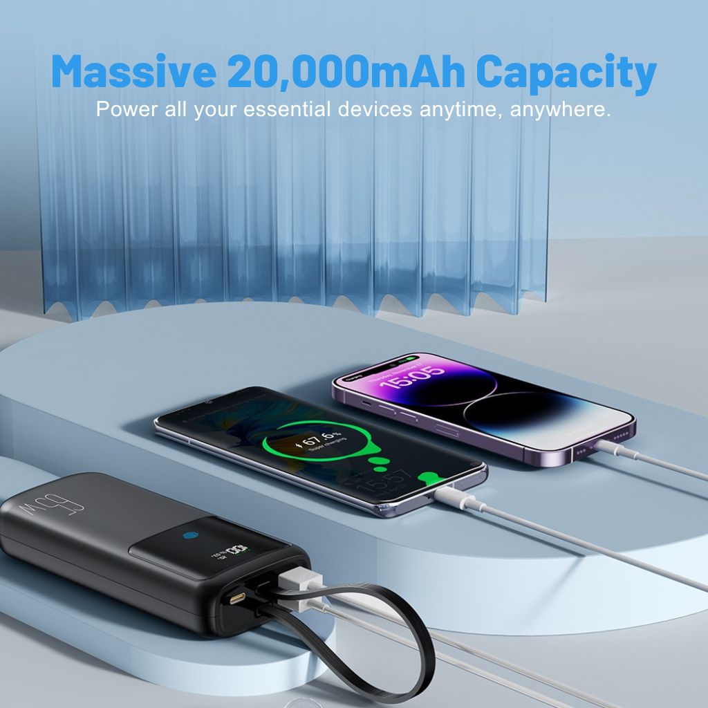 VoltMate Pro 65W – Slimme Multilaad Powerbank met Touch Display