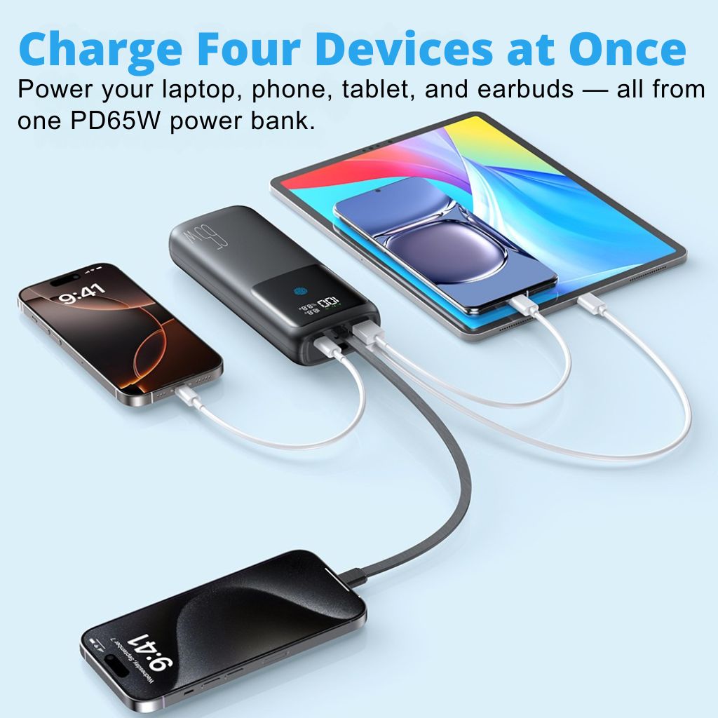 VoltMate Pro 65W – Slimme Multilaad Powerbank met Touch Display